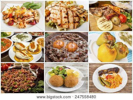 Traditional Delicious Gourme Turkish Foods Collage Various