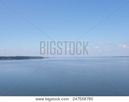 Peaceful Landscapes Of Artificial European Goczalkowice Reservoir In Poland With Beauty Clouds On Bl