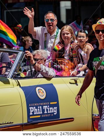 Gay Pride Parade In San Francisco - Assemblyman Phil Ting Rides