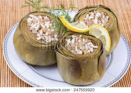 Traditional Delicious Turkish Foods; Stuffed Artichoke (enginar Dolma)