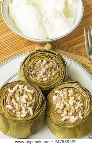 Traditional Delicious Turkish Foods; Stuffed Artichoke (enginar Dolma)