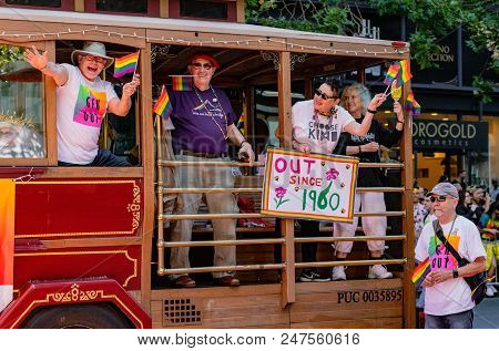 Gay Pride Parade In San Francisco - Seniors Who Declared Being Gay Since 1960 Ride In Float