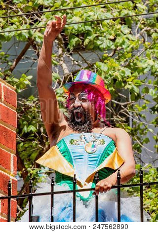 Gay Pride Parade In San Francisco - Man Marches Solo In Parade