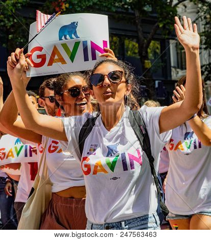 Gay Pride Parade In San Francisco - Mayor Gavin Newsom Supporters March