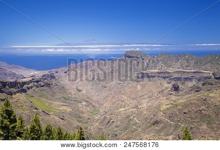 Gran Canaria, View From Las Cumbres, The Highest Areas Of The Island, Towards Teide On Tenerife