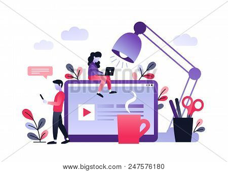 Vector Ultraviolet Gradient Illustration Of Communication Via The Internet, Social Networking, Chat,