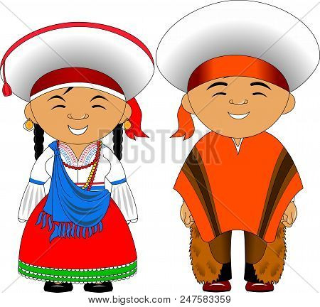 Man And Woman In Traditional Costume, Vector Flat Illustration