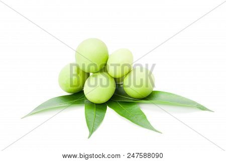 Plum Mango Or Marian Plum Fruits (bouea Macrophylla Griffith) Isolated On White Background With Clip