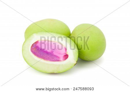Friont View Iof Plum Mango Or Marian Plum Fruits (bouea Macrophylla Griffith) Isolated On White Back