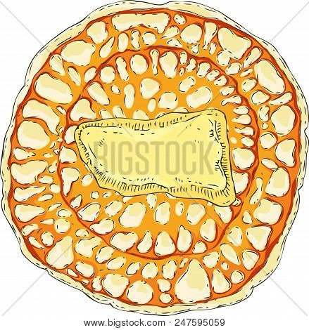 Traditional Thin Pancake. Round Shape. Isolated On A White