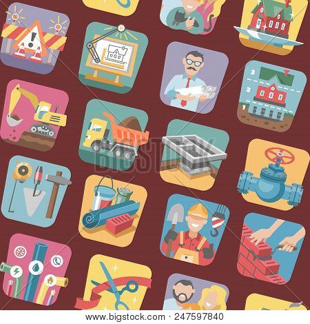 Construction Icons Vector Constructive Equipmentor Tools Of Builder Or Constructor To Build New Hous