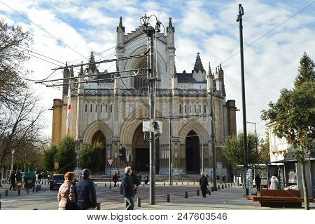 Main Facade Of The Cathedral Of Vitoria. Architecture, Art, History, Travel. December 29, 2015. Vito