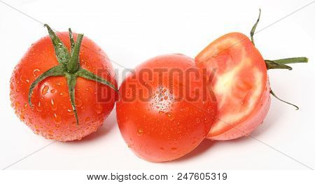 Fresh Organic Tomatoes On White Background. Top View