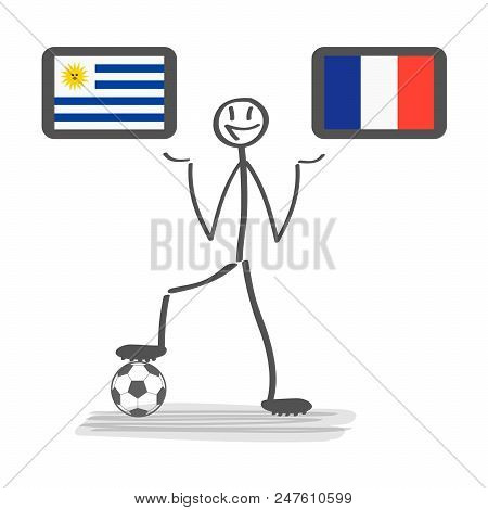 Football - Soccer Background Happy Man Keep Flag, Vector Stackman Uruguay Vs France Quarter Final 1/