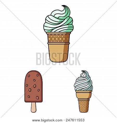 Different Ice Cream Cartoon Icons In Set Collection For Design. Dessert And Sweetness Vector Symbol 