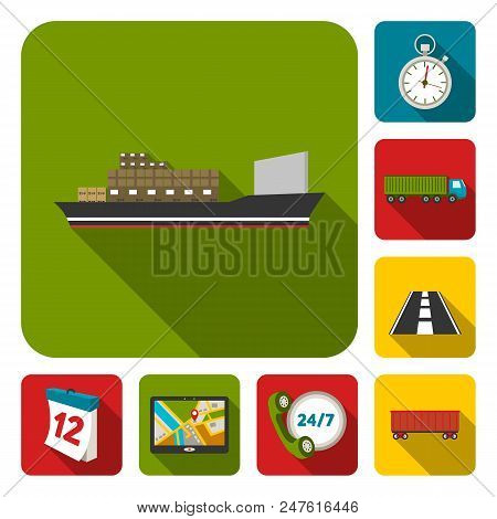 Logistics Service Flat Icons In Set Collection For Design. Logistics And Equipment Vector Symbol Sto