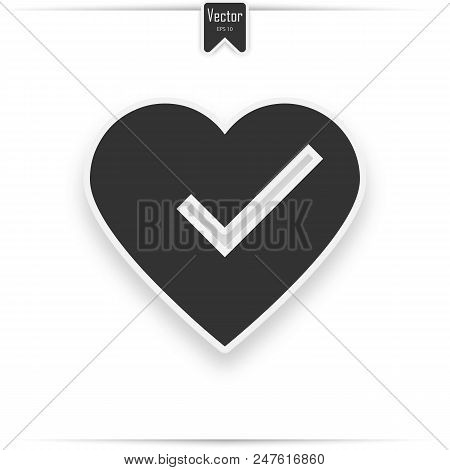 Heart With Yes Check Mark. Vector Illustration. Gray Heart With Check Mark On Light Background.