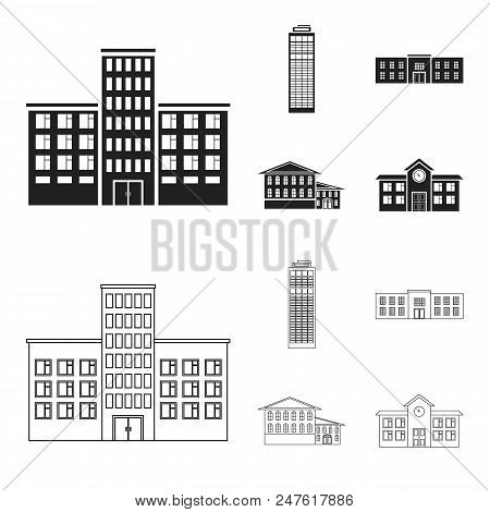 Skyscraper, Police, Hotel, School.building Set Collection Icons In Black, Outline Style Vector Symbo