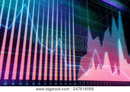 Financial Digital Stock Market Graps On Technology Abstract Background. 3d Render