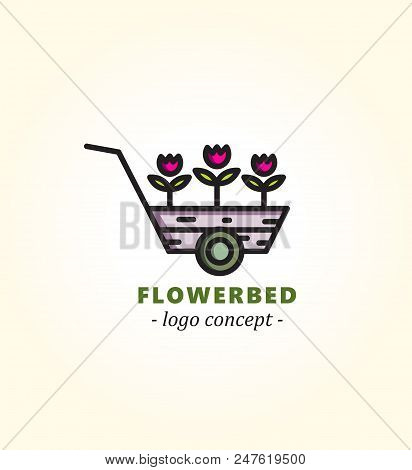 Cart With Flowers. Flowerbed. Logo Concept For Flower Market.