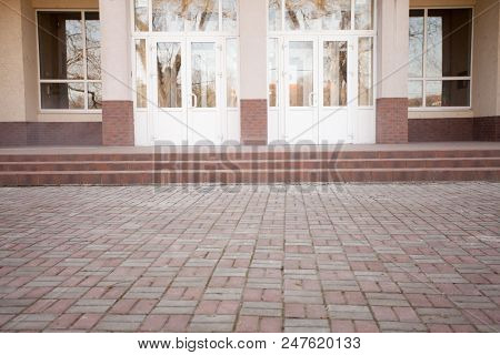 Front Entrance Of The School Building Exteriour
