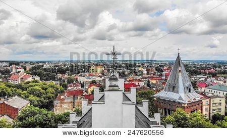Architecture Of Ancient European City Drohobych, Center Of Saltmaking, Ukraine. Aerial View