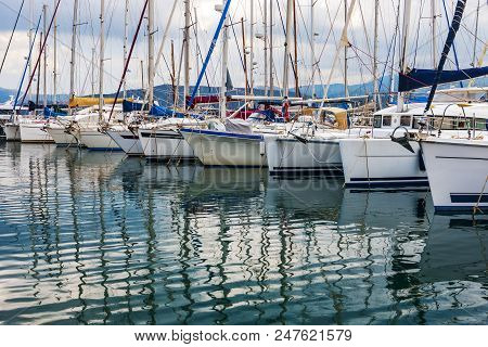 Luxury Yachts In The Port Of Agios Nikolaos, Mirabello Bay, Crete, Greece