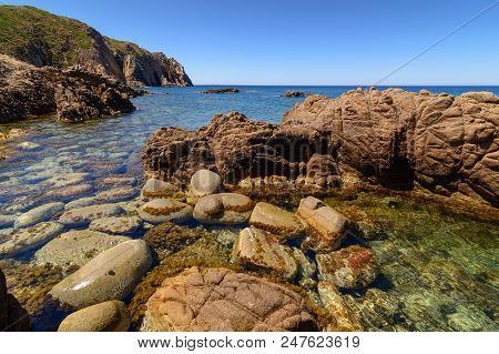 Landscape Of The Coast From Capo Pecora. Stony Coast At Capo Pecora Buggerru Sardinia Italy Europe