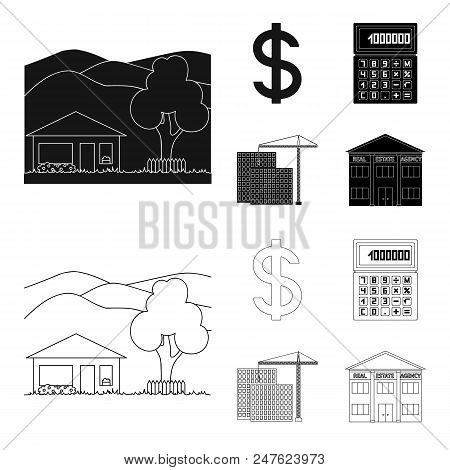 Calculator, Dollar Sign, New Building, Real Estate Offices. Realtor Set Collection Icons In Black, O