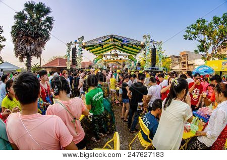 Pakse City, Laos - April 15 2016:beerlao Music Zone In Songkran Festival