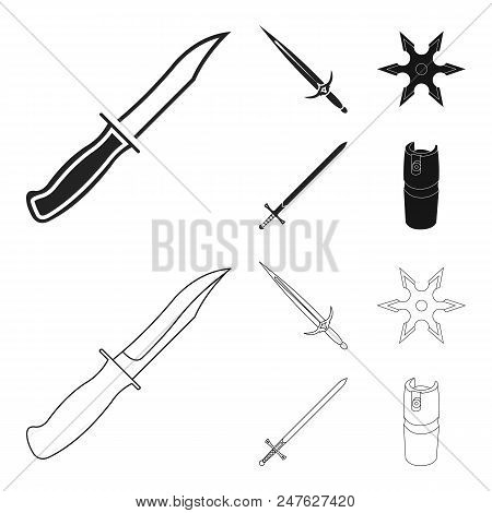 Sword, Two-handed Sword, Gas Balloon, Shuriken. Weapons Set Collection Icons In Black, Outline Style