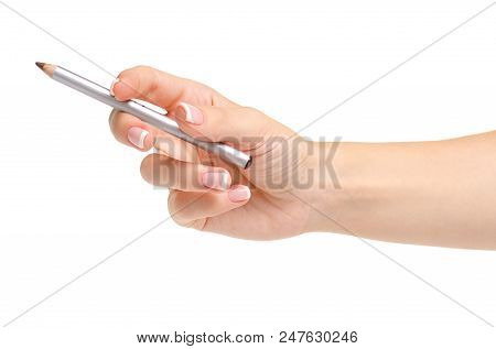 Eyebrow Eyes Pencil In Hand On White Background Isolation