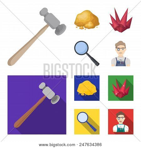 A Jeweler Hammer, A Magnifier, A Copper Ore, A Crystal. Precious Minerals And A Jeweler Set Collecti
