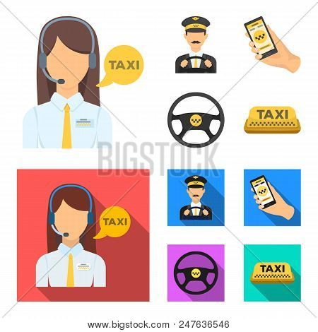 A Taxi Driver With A Microphone, A Taxi Driver At The Wheel, A Cell Phone With A Number, A Car Steer