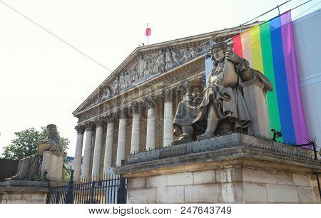 The French National Assembly-bourbon Palace Decorated With Rainbow Lgbt Flag On The Occasion Of Prid
