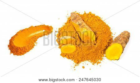 Turmeric Powder (curcuma) Isolated On White Background. Herbal