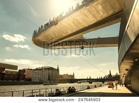 Moscow - June 16, 2018: Floating Bridge In Zaryadye Park During Fifa World Cup In Moscow, Russia. Za