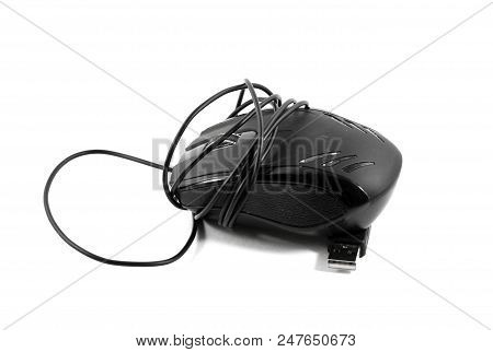 Black Wired Usb Mouse With Scrolling Wheel