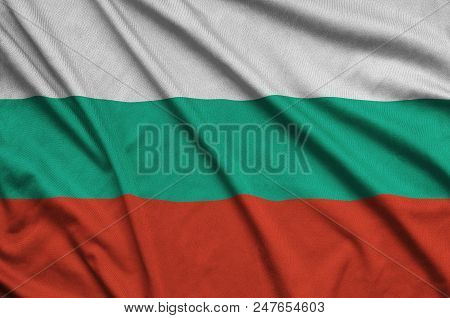 Bulgaria Flag  Is Depicted On A Sports Cloth Fabric With Many Folds. Sport Team Waving Banner