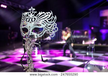 Pink And Purple Blue Decor Masquerade Mask At Corporate Event Or Gala Dinner