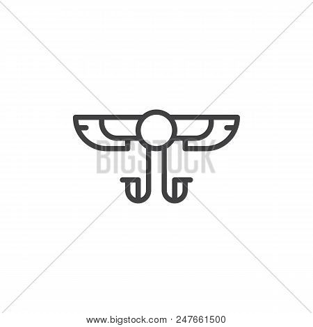 Winged Solar Outline Icon. Linear Style Sign For Mobile Concept And Web Design. Egyptian Hieroglyph 