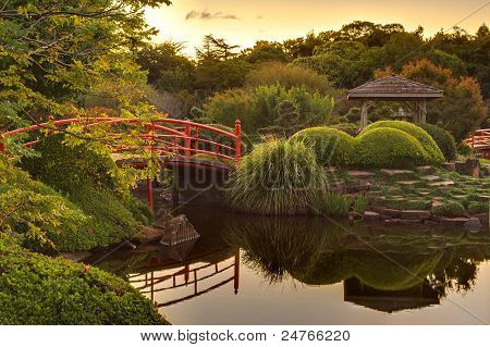 Giardino di sera e ponte