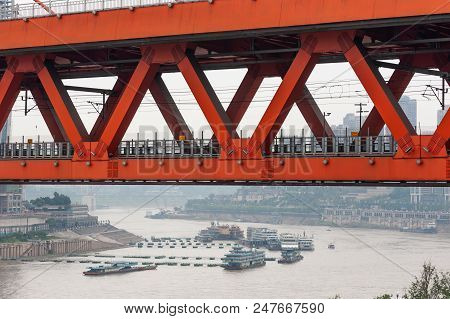 Chongqing, China - June 12, 2018 : Dongshuimen Bridge Above Yangtze River In Daylight