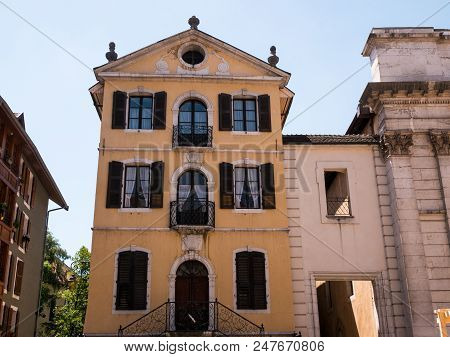 Detail On Windows And Roof Of A Historic House In The Center Of Annecy, France