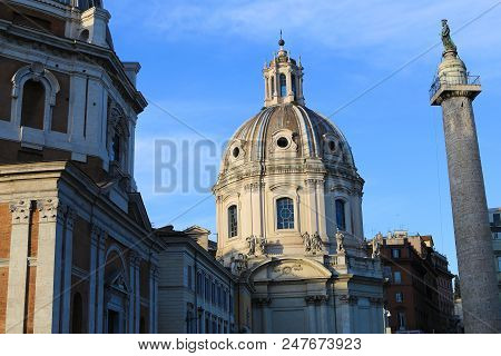 Santa Maria Di Loreto In Rome, Italy. Concept Of Old Anciant Church And Last Minute Tours To Europea