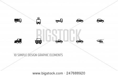 Set Of 10 Editable Transportation Icons. Includes Symbols Such As Medical Helicopter, Freight Car, C