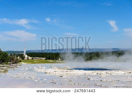 Eruption Of The Great Fountain Geyser In Yellowstone National Park