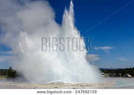 Eruption Of The Great Fountain Geyser In Yellowstone National Park