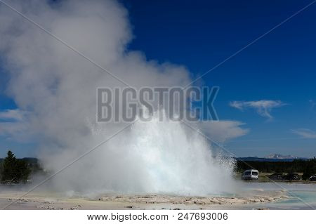 Eruption Of The Great Fountain Geyser In Yellowstone National Park