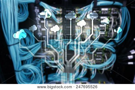 Big Data Analytics, Internet And Modern Technology Concept On Server Room Background.